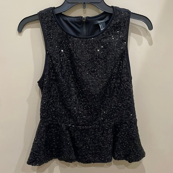 Black Sequined Peplum Top | Size: Small - Picture 2 of 5